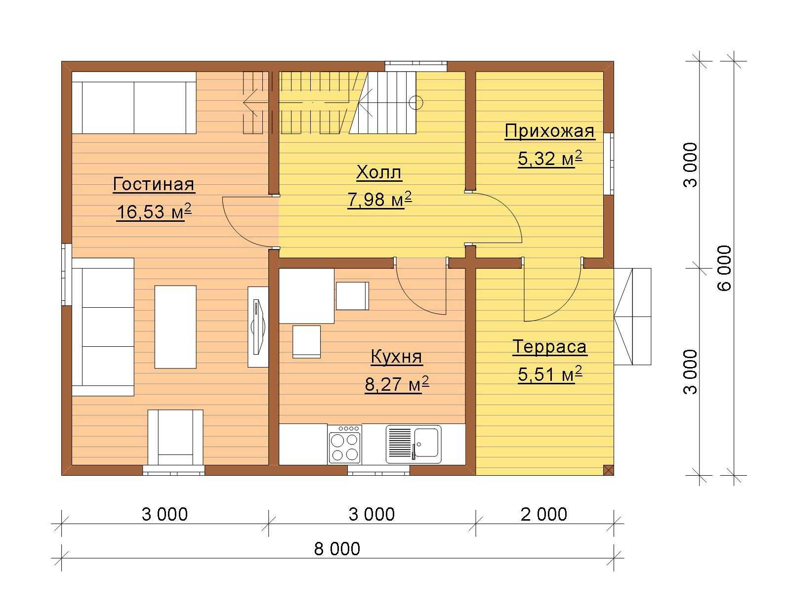 Каркасный дом 6х8 одноэтажный и двухэтажный, сколько стоит постройка, планировка и проект строительства