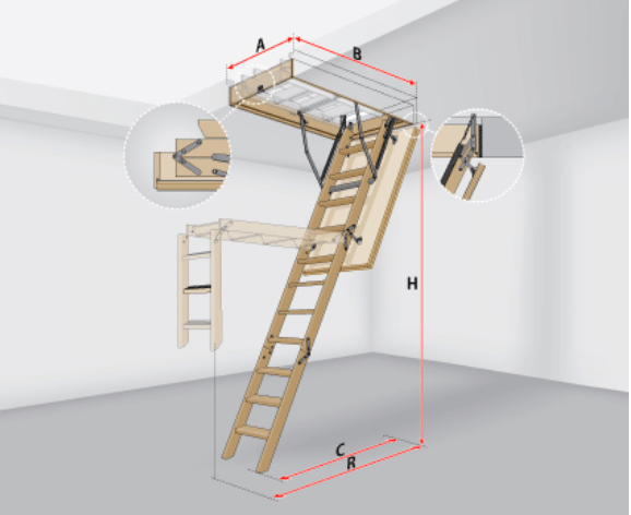 В отличие от стационарной межэтажной, чердачную лестницу можно установить как на этапе строительства дома, так и после его окончания Благодаря большому выбору конструктивных решений, найти подходящую модель не составит труда